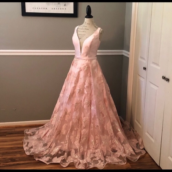 NEW JOVANI PINK SATIN FLORAL FORMAL BALLGOWN - Picture 2 of 5
